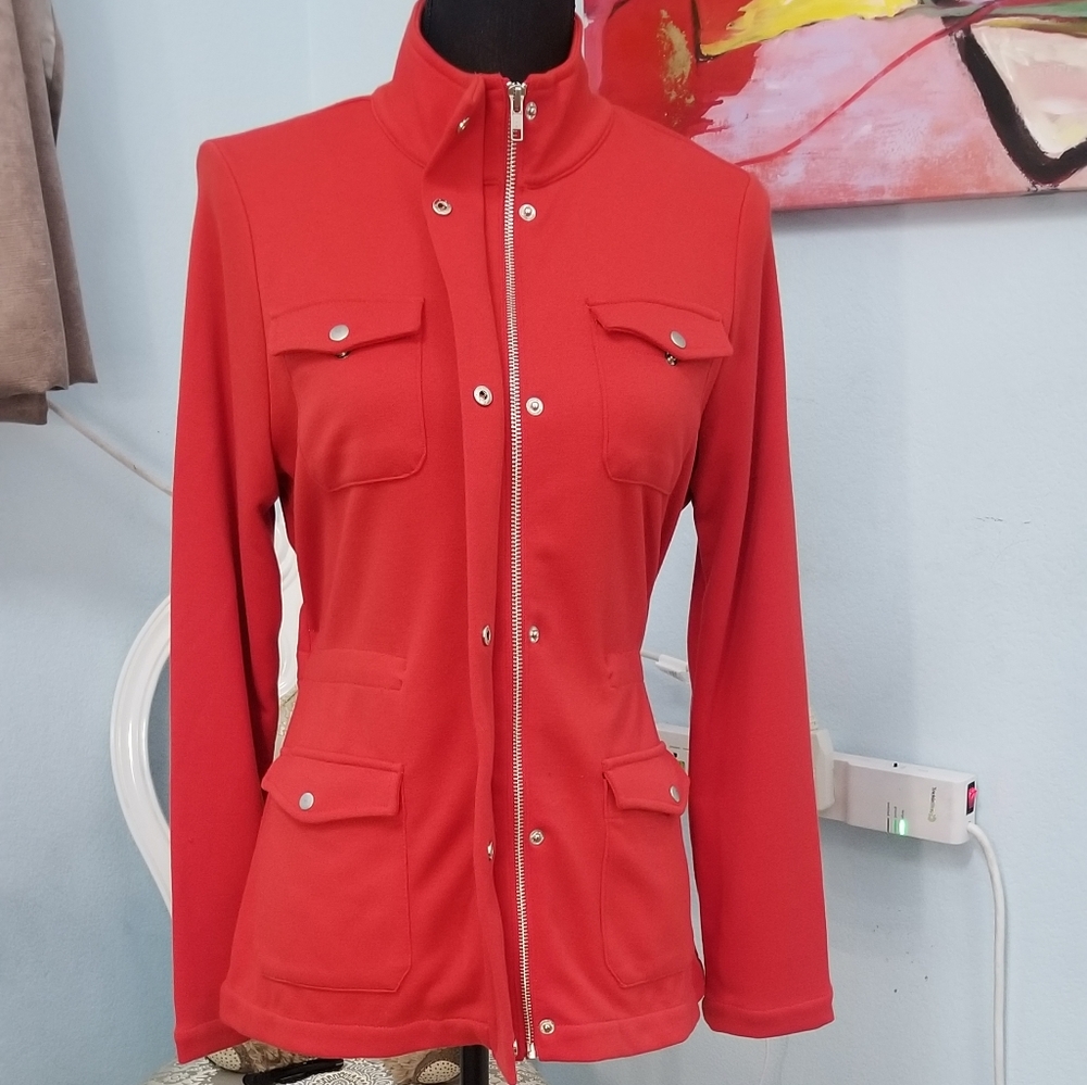 Women red jacket